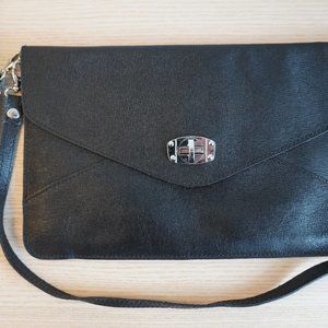 L. CREDI, Black Envelope Bag with Silver Clasp, Vegan, Faux Leather